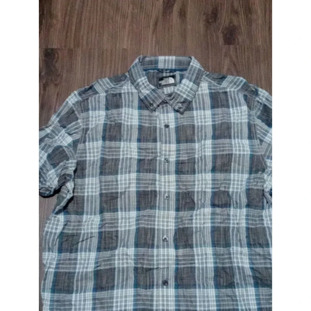 The North Face Shirt Mens Size Xl  Blue Gray Plaid Short Sleeve Button Down